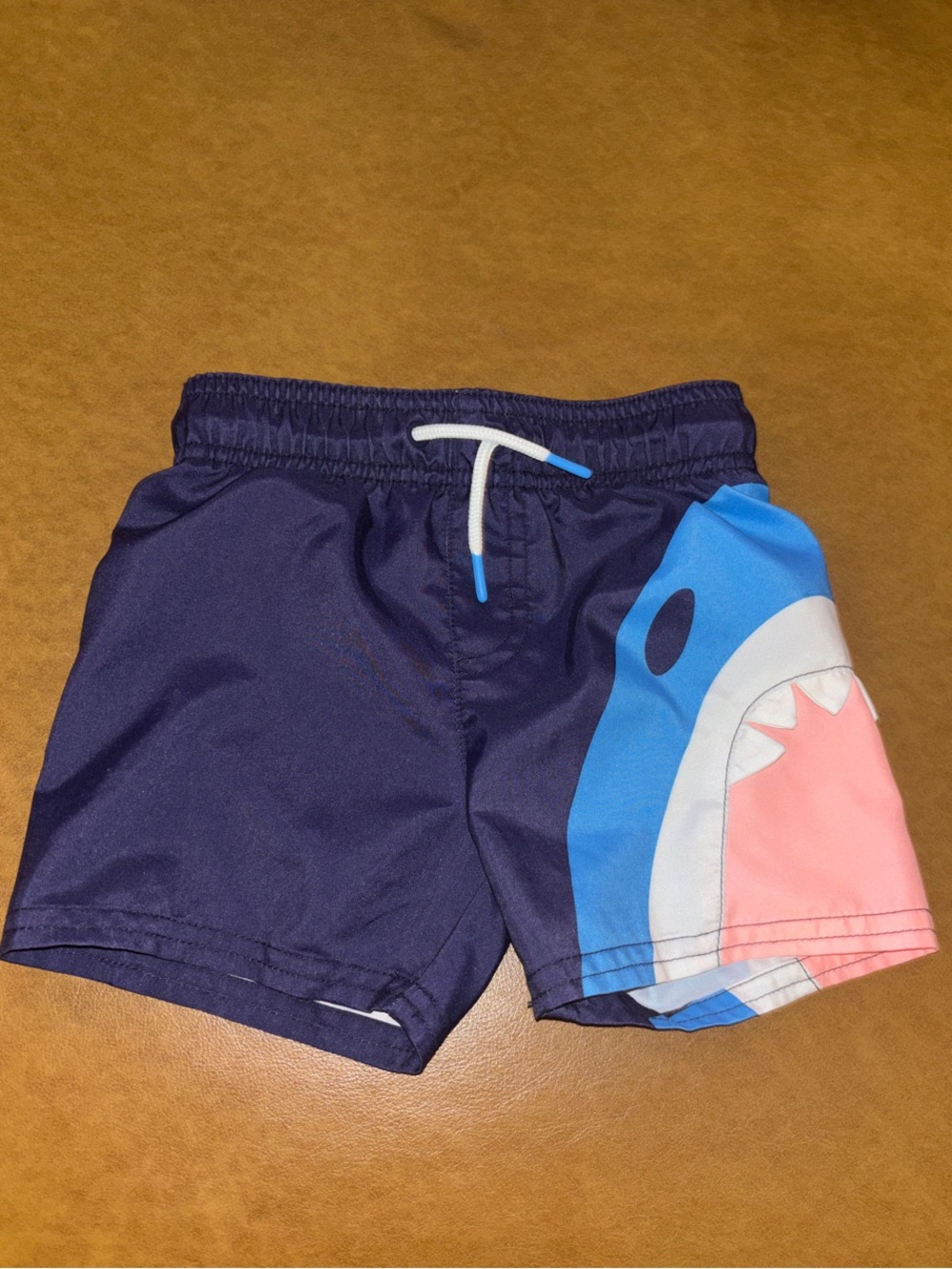 Cat & Jack Navy Swim Trunks with Blue and Pink Shark Graphic